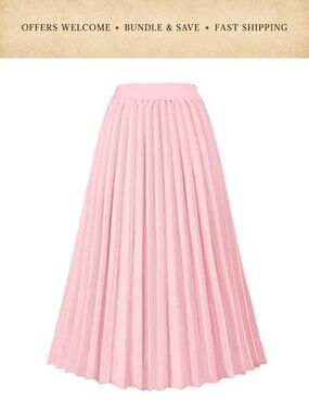 Women's High Waist Pleated A-Line Midi Skirt Swing Flare